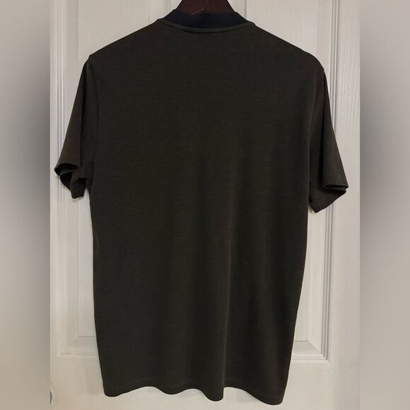 Theory Burk Peruvian Pima Cotton Blend Pique Band Collar Henley olive green S - Picture 3 of 5